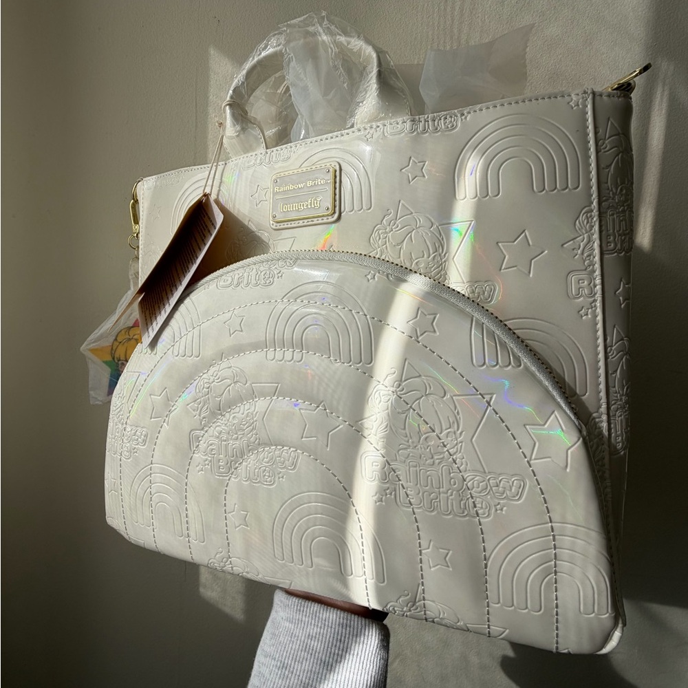 New Loungefly Rainbow Brite White Embossed Women's Convertible Tote Backpack - Picture 12 of 13